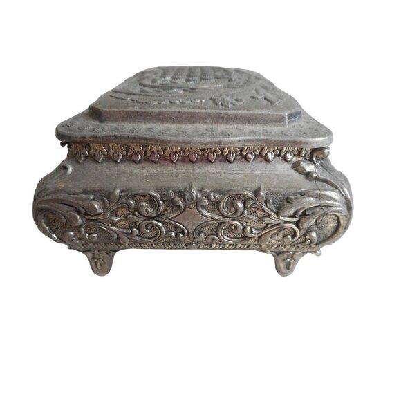 Vintage Ornate Metal silver plated Trinket, storage, jewelry box Japan - Picture 6 of 9